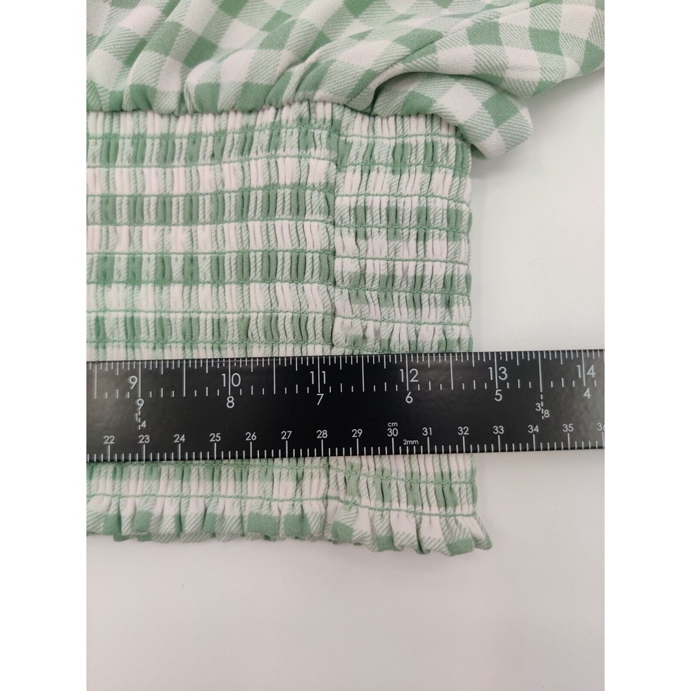 Forever 21 Green Gingham Plaid Smocked Waist V-Neck Crop Top Large - Picture 4 of 8